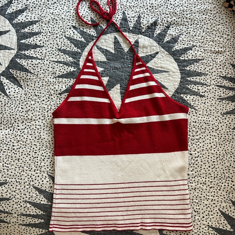 Vintage Red and White Striped Halter Top